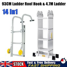 4.7M 14in1 Heavy Duty Aluminium Folding Ladder & Universal Ladder Roof Hook 93CM