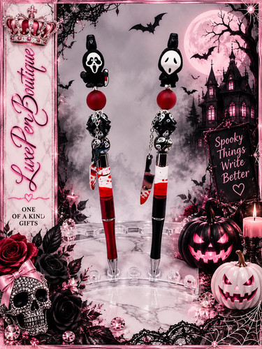 Spooky horror beaded pen - beaded, red