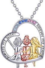 3 Sisters Heart CZ Pendant Necklace 925 Sterling Silver Jewelry Gifts for Women