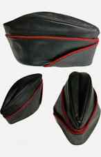 Real LEATHER MILITARY TRIANGLE BLACK Red Trim CAP LEATHER ARMY HAT GAY FETISH