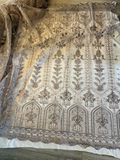 Lilac Grey Embroided  Scalloped Bridal lace Fabric 55”