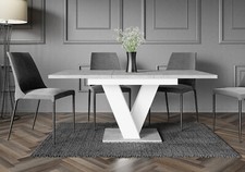 Grey White Dining Table Extendable 120 160cm Modern V Leg Marble Effect Masy