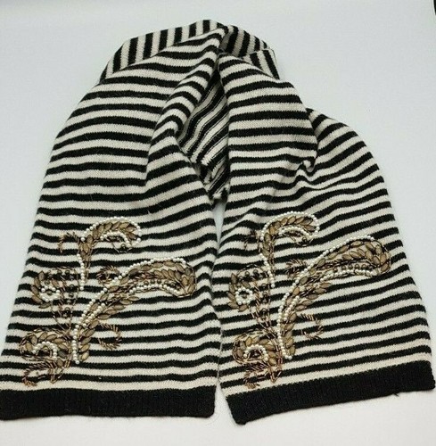 Scarf black white beaded - black,