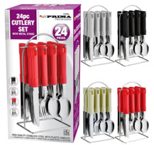 STAINLESS STEEL 24 PIECE CUTLERY SET WITH CHROME STAND CREAM RED,WHITE,BLACK.