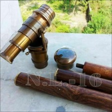 Vintage Brass Telescope Handle Wooden Walking Stick Cane Spyglass Antique Scope