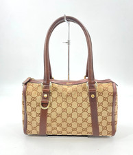 Auth GUCCI GG Canvas Beige & Brown Made in Italy Boston Bag KA747