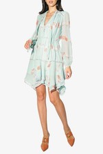 Jonathan Simkhai Womens Seafoam Floral Irena Rose Silk Dress Tiered Ruffle
