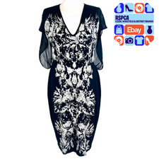 Isabel De Pedro Black Floral Cape Back Pencil Dress Size 16 RRP £205