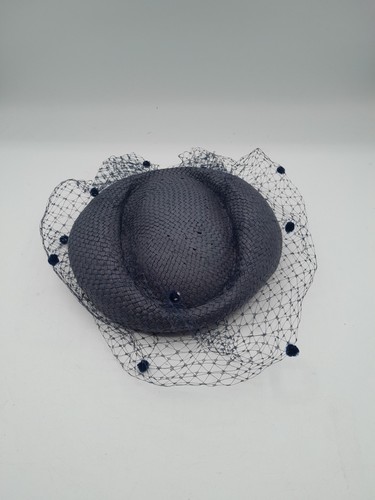 Navy blue straw pillbox hat - blue,