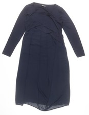 Peruzzi Women Blue Size 10 Midi Shift Dress Long Sleeve Classic