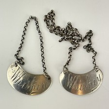 Pair Of Antique Solid Silver Whisky Noggin Labels Hukin & Heath Ltd 1911 3.1cm