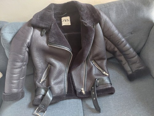 Zara black faux leather jacket - leather,