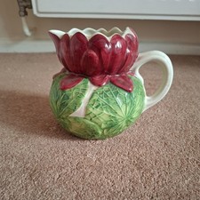 vintage Shorter And Sons Water lily Jug Green And pink red 13cm Tall