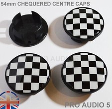 Fits Mini 4x Wheel Centre Caps 54mm Black & White Chequered Flag Cooper S UK