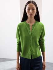 M&S - Autograph Womens Green Cashmere Round neck Long sleeved Women Cardigan
