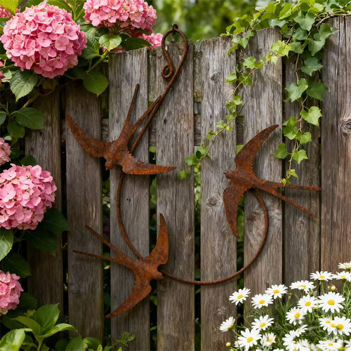 Rustic metal birds triple - rustic,