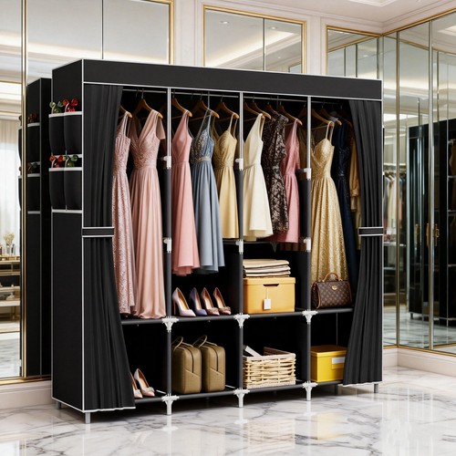 Black fabric canvas wardrobe - canvas,