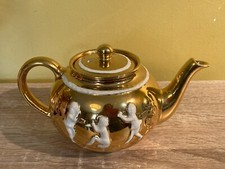 Vintage Arthur Wood Gold Luster/ Cream Porcelain Cherub Patterned Tea Pot