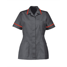 NURSES HEALTHCARE TUNIC, DENTAL NHS SCRUB TOP. GREY WITH RED TRIM. INS32GR/R