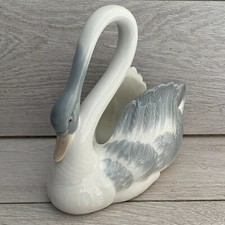 Vtg 1983 Lladro Nao Large Swan Elongated Neck Planter Vase Figurine White & Grey