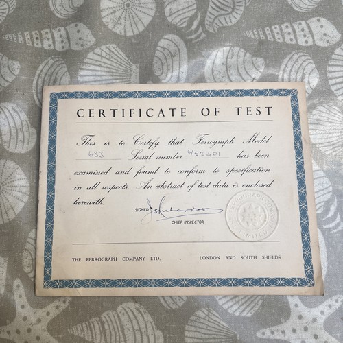 Ferrograph 633 certificate - ferrograph,