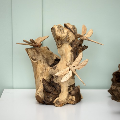 Teak root dragonfly sculpture - teak,