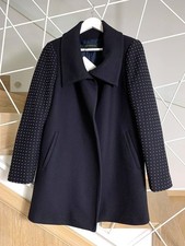 A524 ZARA COAT NAVY BLUE STUDDED APPLIQUE SLEEVE WINTER BLAZER JACKET MEDIUM - M