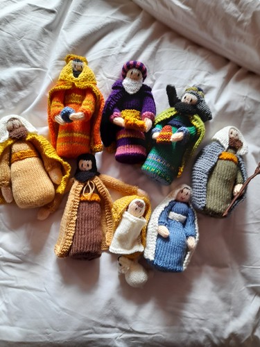 Hand knitted nativity - hand,