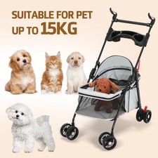 Medium Dog Stroller Pet Puppy Pram Pushchair Travel Cart Buggy Carrier 4 Wheels