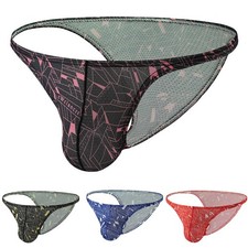 Men Printed Mesh Underwear Breathable Mini Briefs Low Rise Thin Edge Design