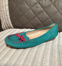 Moshulu Womens Ladies Turqoise Leather Flat Slip On Ballet Shoes Size UK 6 Used