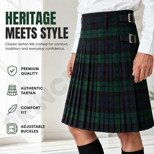 Black watch tartan kilt 13oz - black,