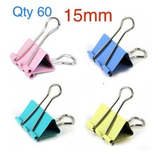 60 X 15MM MINI FOLDBACK BINDER BULLDOG PAPER FILING CLIPS ASSORTED COLOURS