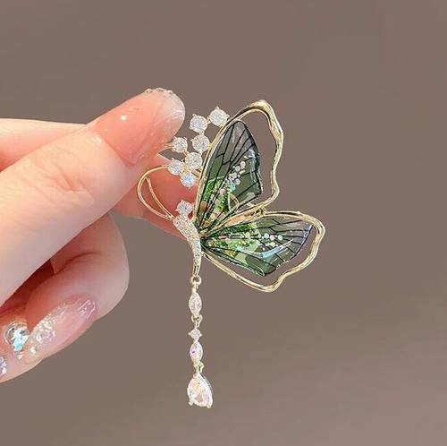 Butterfly gold crystal brooch - butterfly,
