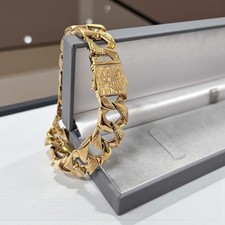 14mm Patterned Bark Chaps Bracelet 9ct Gold XP Huge Heavy 8" Gold Curb Bracelet 