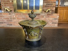 Antique Vintage Bronze Brass European Apothecary Mortar Style Inkwell