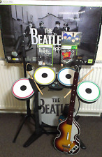 XBOX 360 THE BEATLES WIRLESS ROCKBAND DRUMS SET, HOFNER BASS GUITAR, MIC. +GAMES