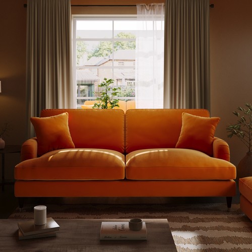 Orange velvet sofa seater - 3,
