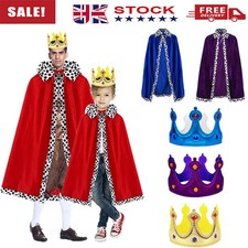 Kids & Adults Velvet King Cloak Cape & Crown Prince Cosplay Christmas Costume