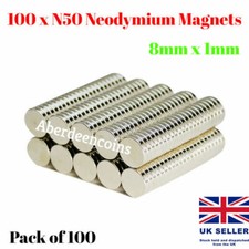 100 N50 Neodymium Magnets 8mm