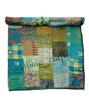 Silk Patchwork Quilt Bedspread Reversible Boho Hippie Quilted Summer Modern