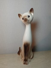 Vintage Ceramic Tall Long Neck Siamese Cat Figurine, Spur Pottery England, 32cms