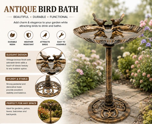 Bronze effect bird bath strong - effect,