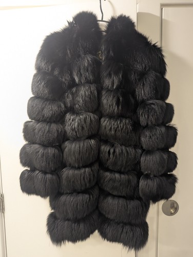 Real black fox fur - black, coat