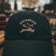 Paul & Shark Black Sport Baseball Cap, Premium Hat Rare Original Distressed 