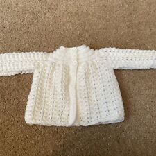 Hand knitted White baby Matinee Coat.lace Effect.size 0/6 months For Small Baby)