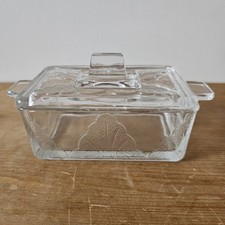 Vintage Art Deco Rectangular Cut Glass Butter Dish With Lid