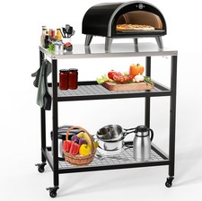 Outdoor Pizza Oven and BBQ Table with Wheels for Ooni Dallonda Nero Fresh Grills