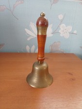 Vintage Brass Wood Etched Hand Bell - Stands 7 Inches Tall
