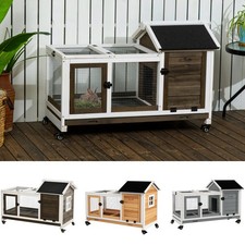 Rabbit Hutch Guinea Pig Cage w/ Removable Tray, Wheels, for Indoors & Outdoors